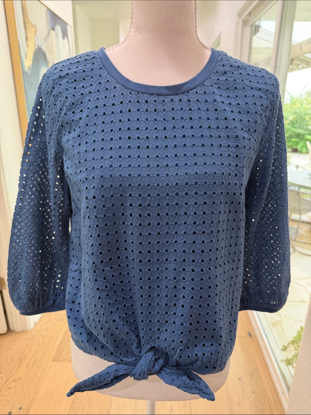 Joy Joy Navy Eyelet Tie-Front Blouse